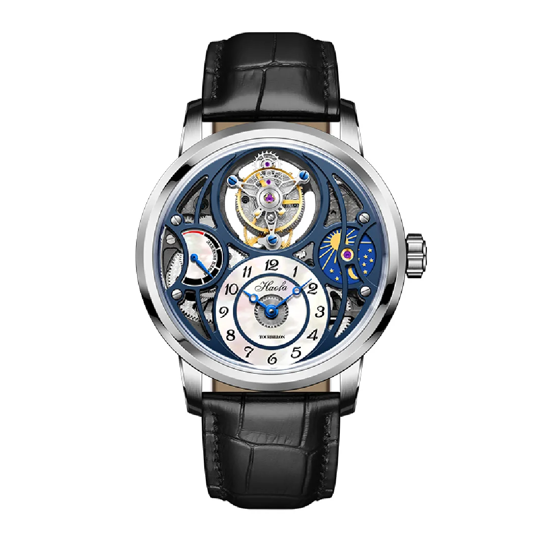 

Haofa 1939 Skeleton Manual Tourbillon Movement Watch For Men Mechanical Sapphire Day and Night Tourbillon Wristwatches Luxury