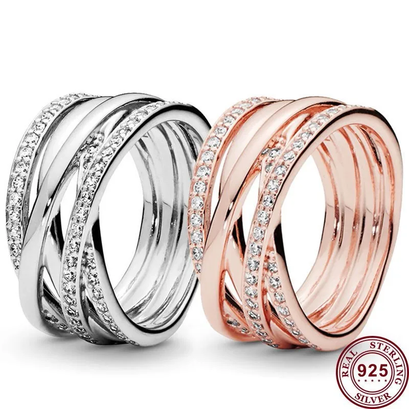 

Hot 925 Sterling Silver Bright Polished Line Multi-layer Pan Ring Female Engagement Anniversary High-quality Charm Jewelry