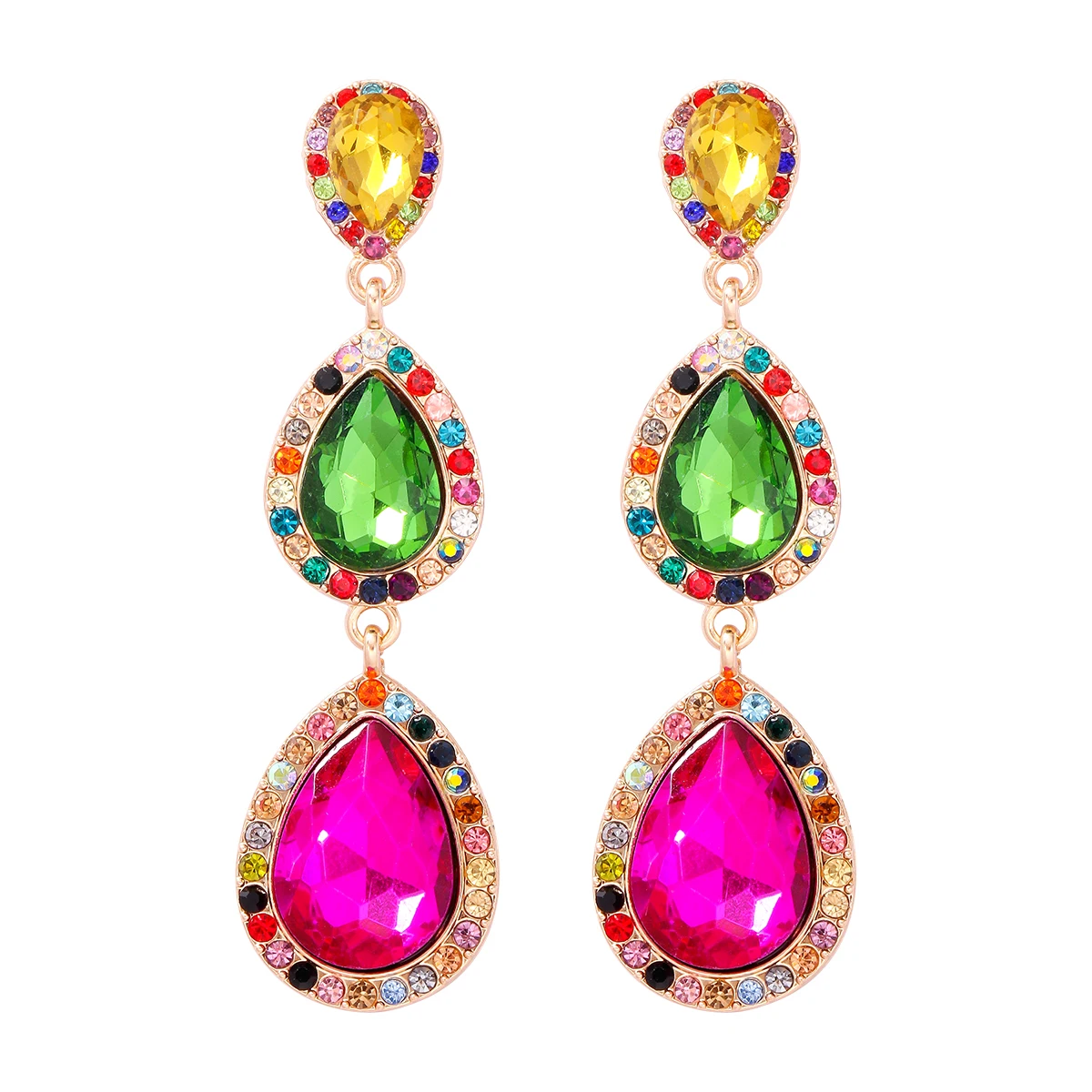 

JURAN Colorful Crystal Rhinestone Long Water Drop Earrings for Women Fashion Statement Party Jewelry Dangle Earrings Wholesale