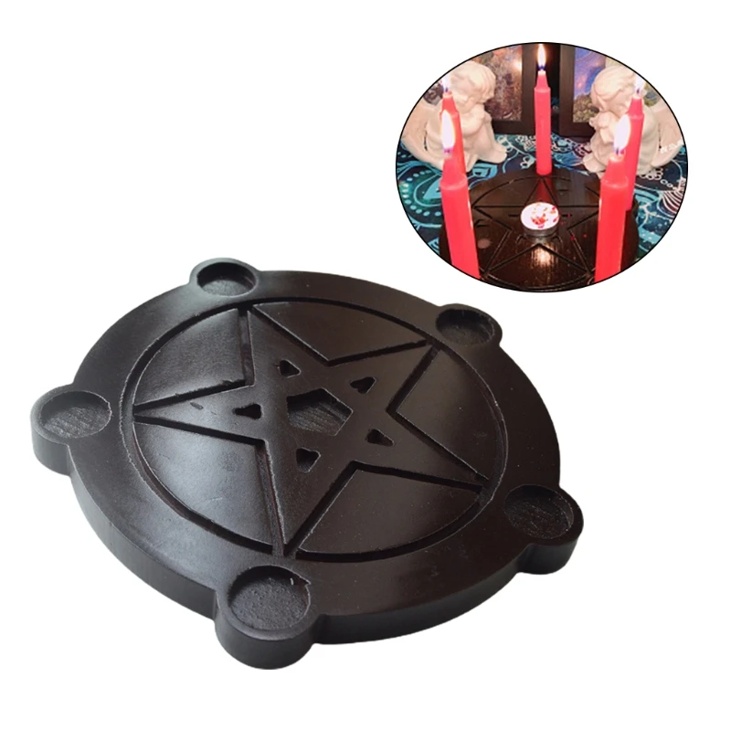 

Wooden Candle Holder Astrology Pentacle Altar Plate Divination Ma-gic Candlestick Table Energy Ornaments Ta-rot Supplies