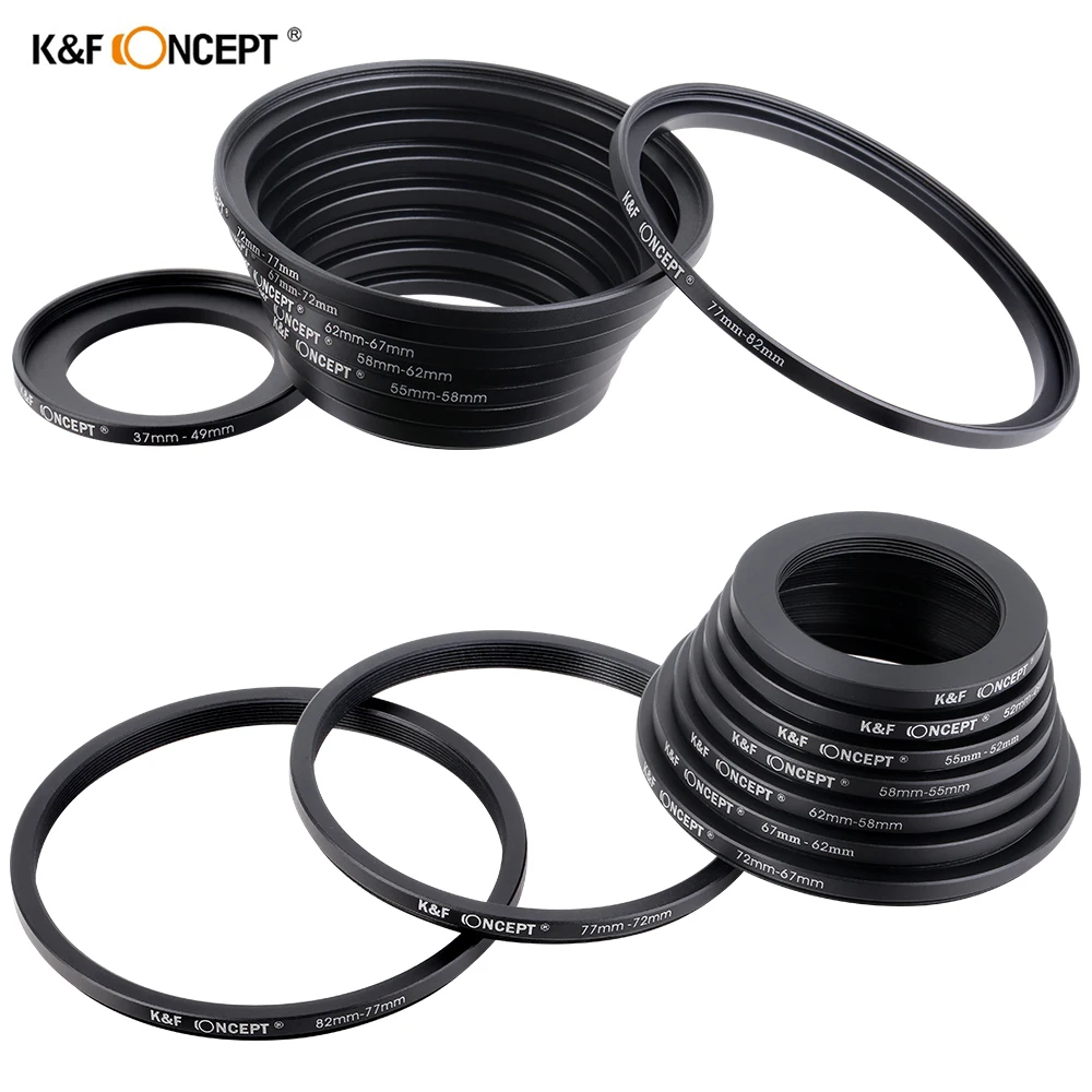 K&ampF CONCEPT 18Pcs Camera Lens Filter Step Up Down Adapter Ring Set 37-82mm 82-37mm for Canon Nikon Sony DSLR |