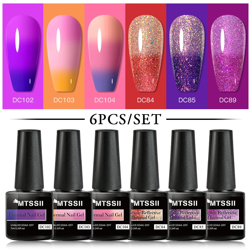 

3/6pcs/set Thermal Series Nail Gel Polish Set Semi Permanent Glitter Reflective And Luminous Color Changing Gel Soak Off Uv Gel