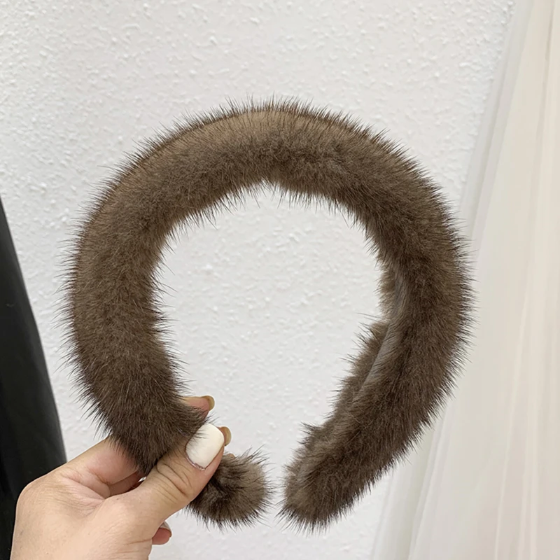 

Women Hair Hoop Luxury Winter Real Mink Fur Headbands High Quality Real Fur Hair Band Lady Fashion Furry Gift