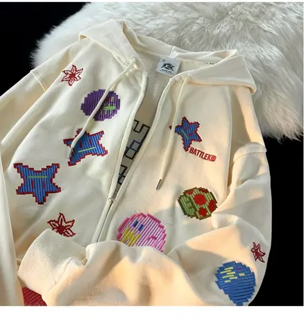 ALANOS Cute Print Y2k Hoodies Harajuku Anime Loose Oversized Sweatshirts Long Sleeve Teen Hooded Sweatshirt Zipper Coats 2022
