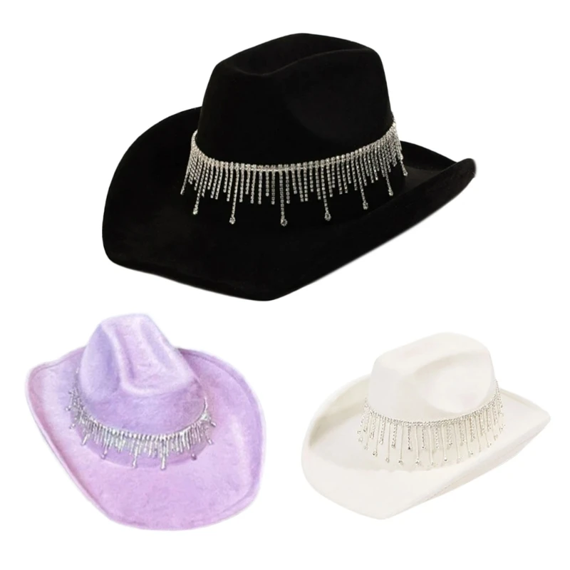 

Y166 Cowgirl Hats Shimmering Tassels Bachelorette Party Fedora Hat for Bride to Be