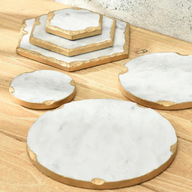 

Nordic Modern Natural Marble Golden Stroke Trays Decorative Jewelry Cosmetic Storage Tray Wedding Decoration Cake Dessert Plate