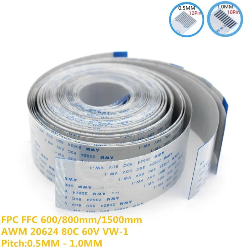 Гибкий плоский кабель FPC FFC 600/800/1500 мм  AWM 20624 80C 60В 4P/6/8/10/12/14/16/20/26/30/40/50/60Pin