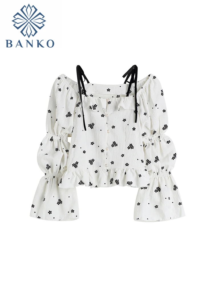 

Женская шифоновая блузка с расклешенными рукавами, Элегантная Модная уличная блузка во французском винтажном стиле, весна-лето 2023