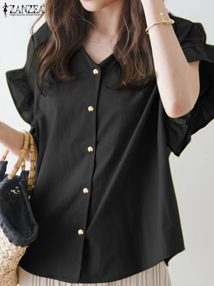 Корейская модная женская блузка ZANZEA элегантная рубашка с V-образным вырезом и