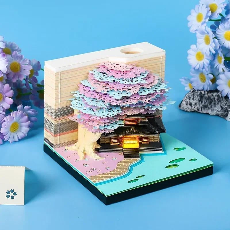 Фото 3D домик на дереве, календарь, художественная бумага, скульптура, блокнот, настольные поделки, сувениры, резьба по бумаге, липкие заметки, подарки, офисное украшение №1