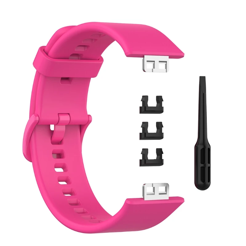 

Metal Connector Replacement Silicone Watch Band Strap for -Huawei Watch Fit