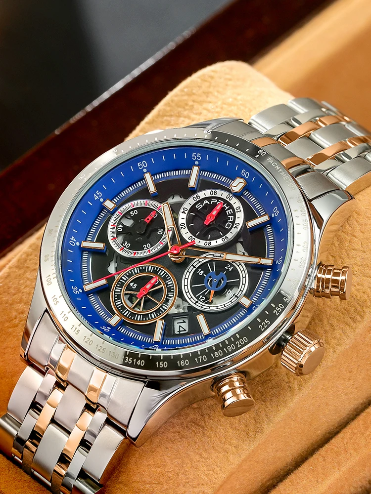 SAPPHERO Роскошные мужские часы Модные для мужчин Часы из нержавеющей стали