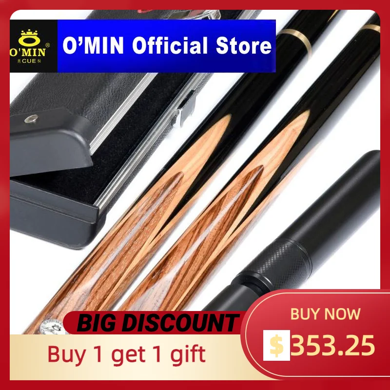 

Excellent Handmade O'MIN SPIRIT 3/4 Piece Snooker Cue Kit with Case with Extension 9.5mm 10mm Tip Snooker Stick Billiards Kit