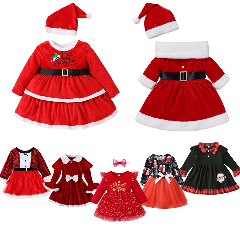 

Baby Girls Christmas Tulle Tutu Dresses Santa Claus Clothes Autum Winter Red Xmas Party Princess Dress Kids Prom Gown Costume