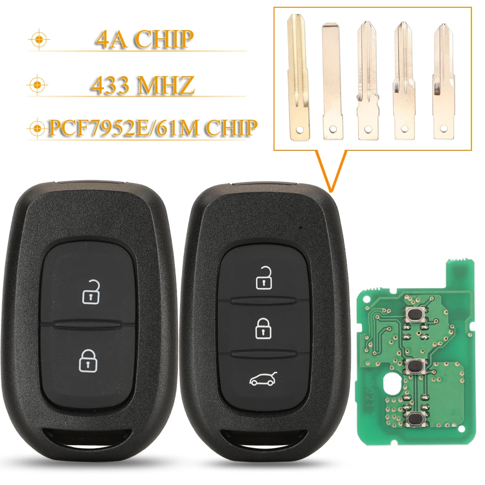 

jingyuqin Remote Car Key 433mhz with PCF7961M 4A Chip for Renault Sandero Dacia Logan Lodgy Dokker Duster Trafic Clio4 Master3