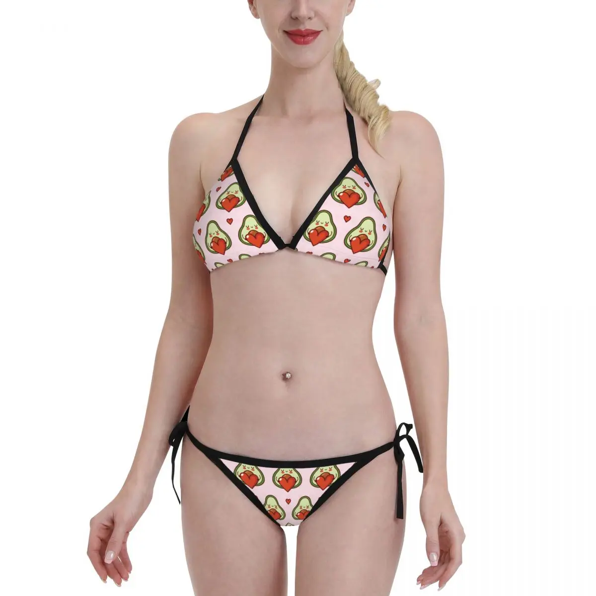 

Cute Kawaii Avocado Present Heart Swimsuit Female Bikini Set Sexy Wear Beachwear Set Bandage Bather Swimming Suit