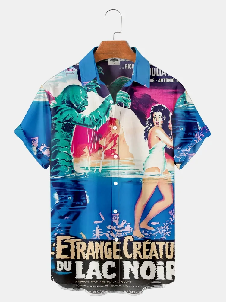 

3d мужская рубашка фильма «Красавица чудовище», удобные модные Гавайские рубашки, мужские топы с коротким рукавом, уличная мужская одежда