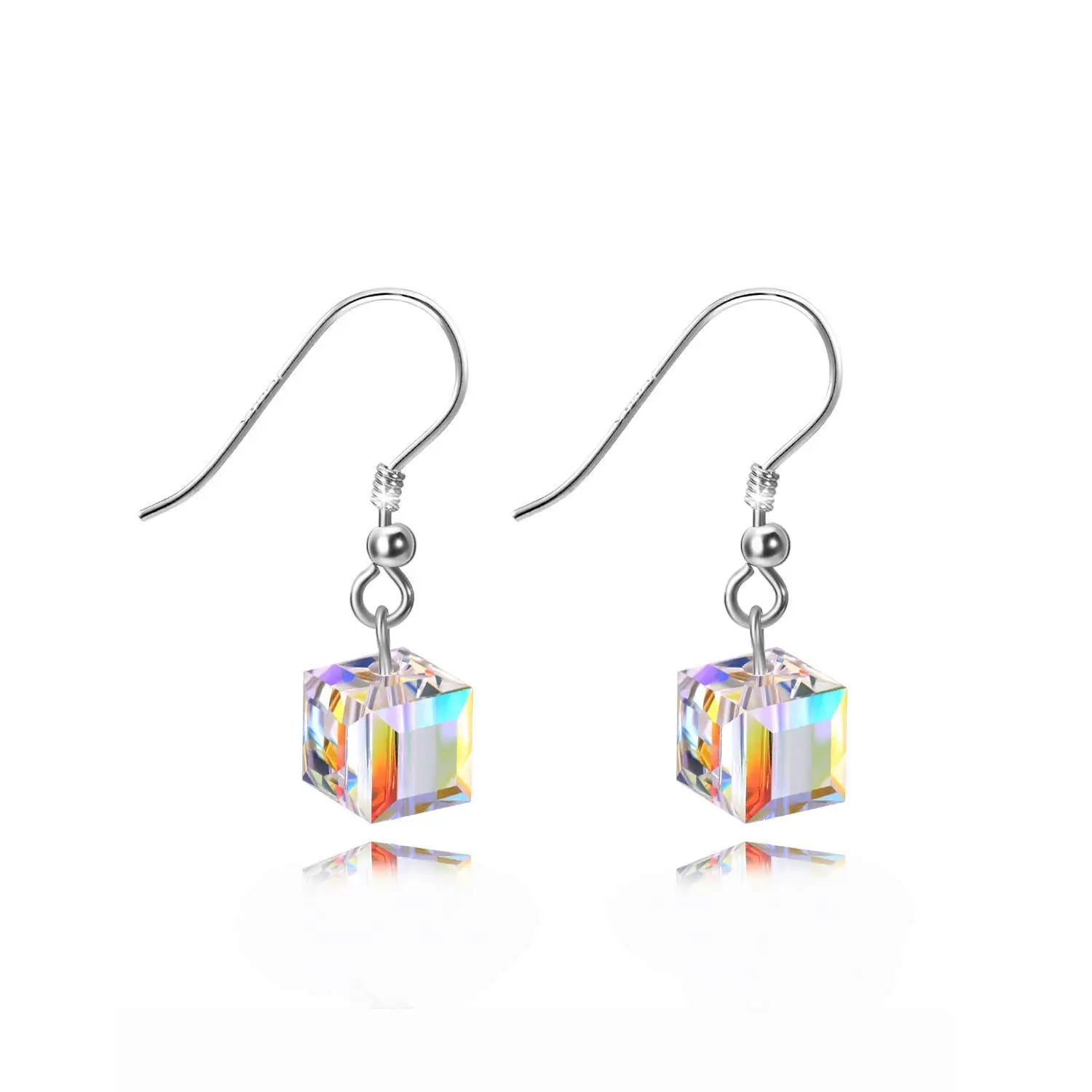 

YFN Sterling Silver Cube Crystal Earrings Dangle Drop Earrings for Women Anniversary Birthday Jewelry Gifts