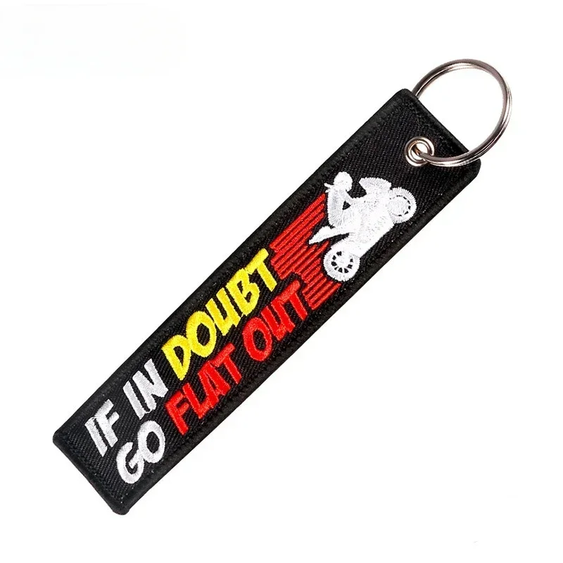 

Motorcycle Embroidered Keychain For Men And Women IF IN DOUBT Key Jet Tag Chains Cloth Keyring Gift