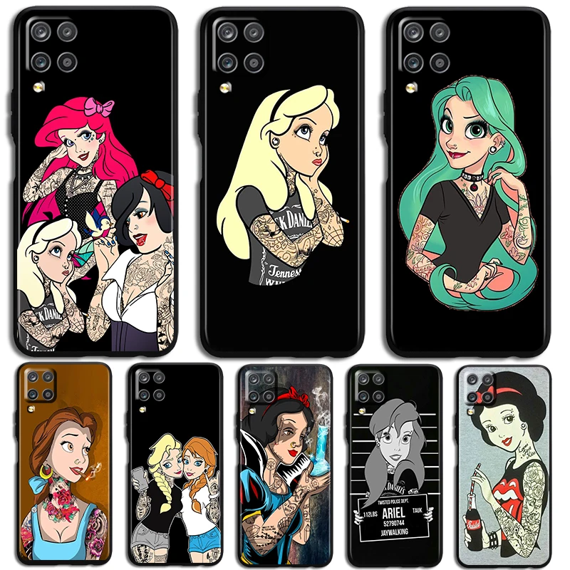 Tattoo princess Phone Case For Samsung Galaxy A73 A72 A71 A70 A53 A52 A51 A50 A42 A41 A40 A33 A32 A31 A30 A30S Black luxury Back