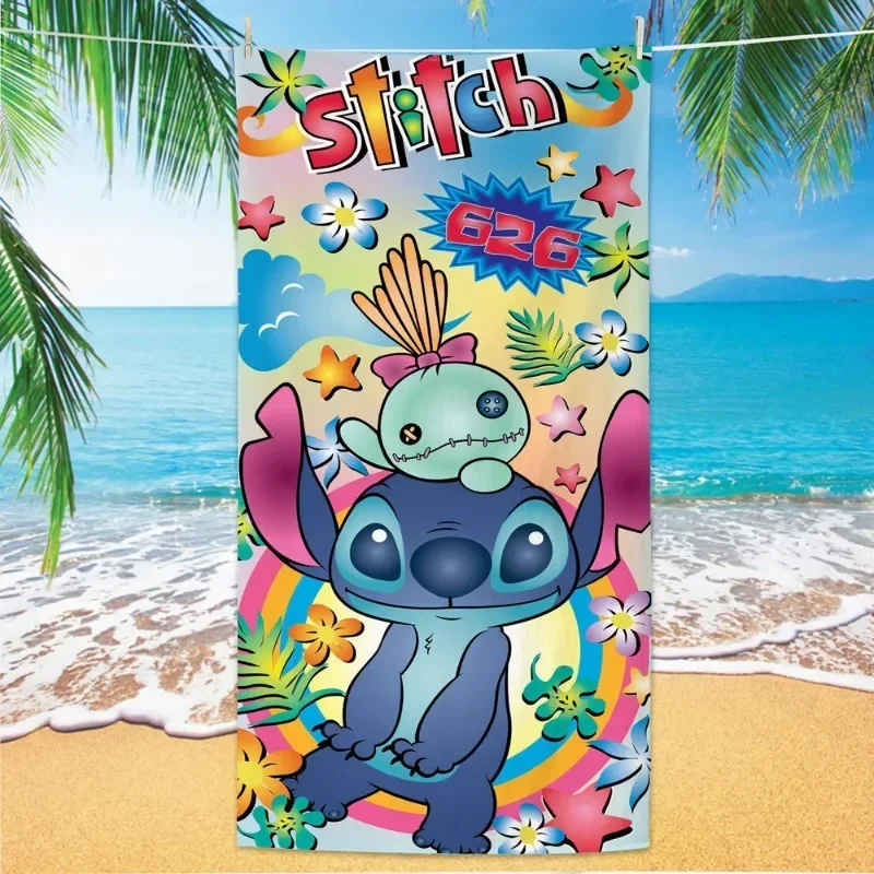 Фото Kawaii Disney Stitch Пляжное полотенце с рисунком Милая микрофибра Большое пляжное банное полотенце Одеяло Многофункциональное быстросохнущее квадратное полотенце №3