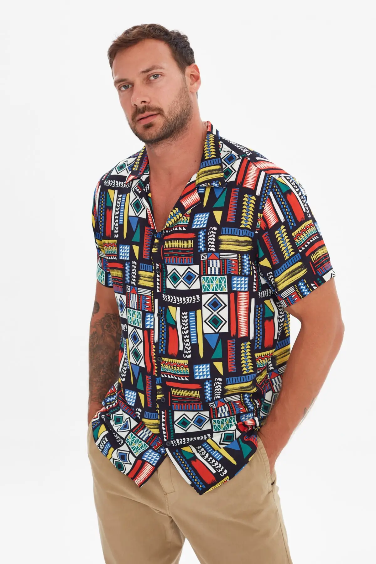 

Men's Regular Fit Apaş Collar Short Sleeve Ethnic Shirt TMNSS21GO1101