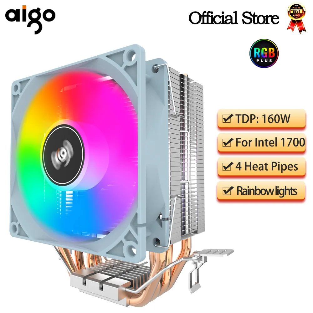 Aigo CPU Cooler 2 4 Heat Pipes PC Radiator Cooling 3PIN PWM Silent Rgb Fan For Intel 1700 1150 1155 1156 1366 AM2/AM3/AM4 AMD