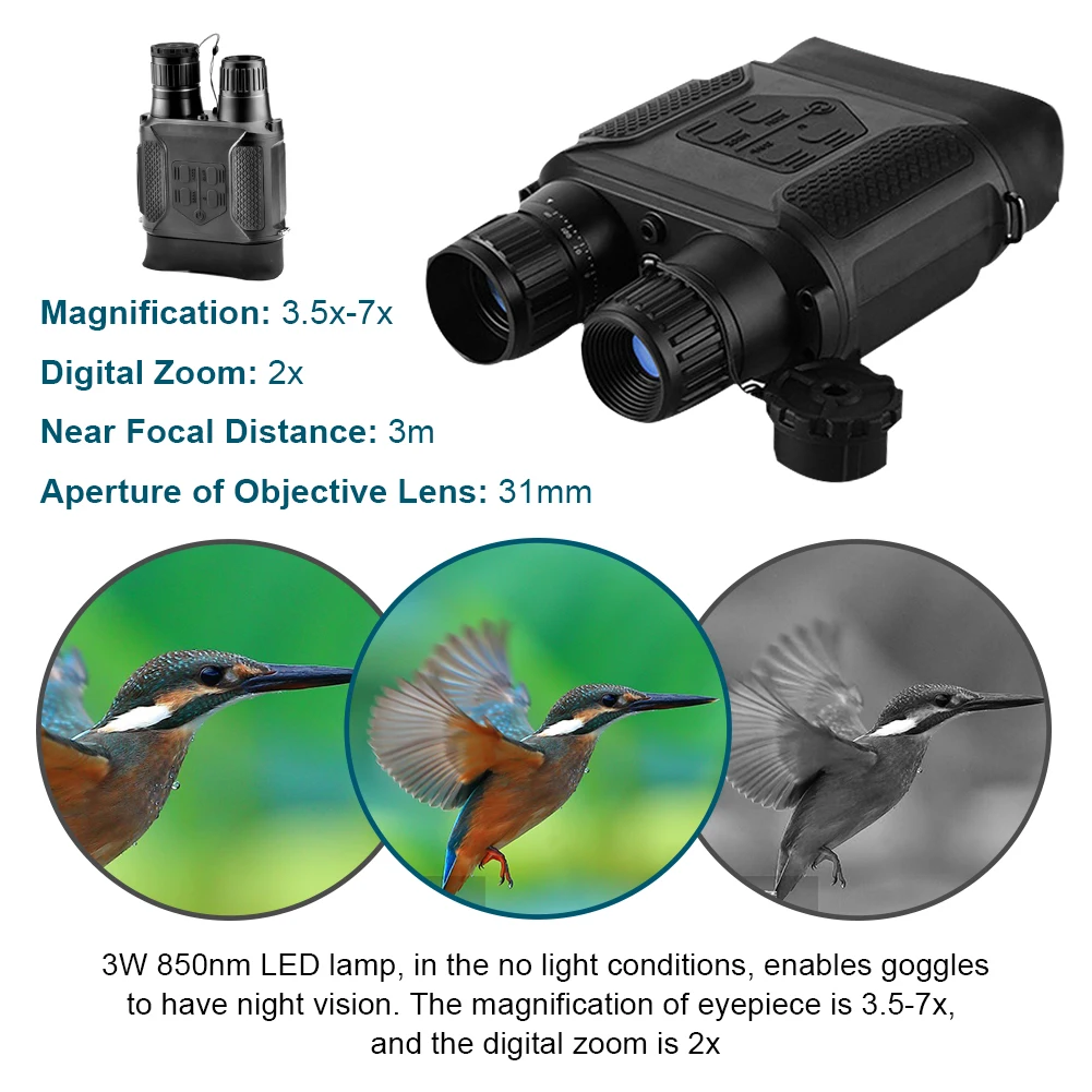 

Digital Binoculars Night Vision Goggles 2x Digital Zoom Video Photo Recorder with 4" LCD for Bird Watching Wildlife Observation