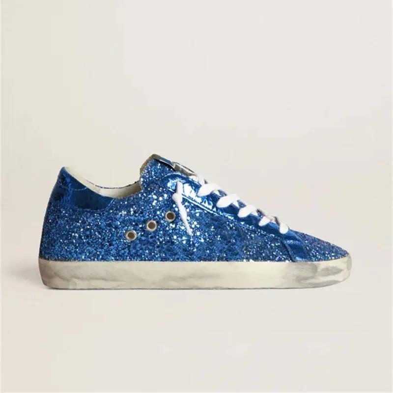 

2022 autumn and winter new blue sequins retro old small dirty shoes men and women couple shoes casual shoes df21