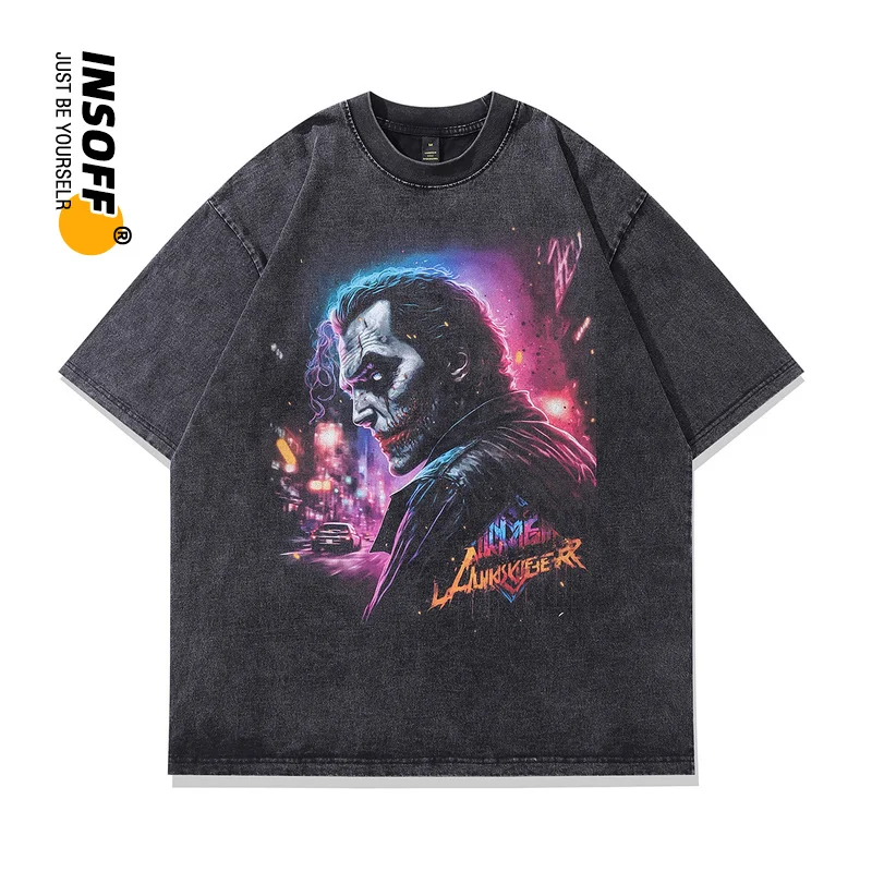 

Original Designer American Joker Protrait Printed High Quality Cotton Washed Vintage Y2k Oversized Streetwear Classic T-shirt