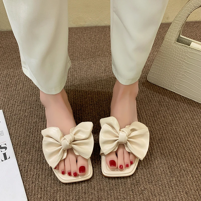 

Bow Sandals Women's 2022 Summer New Fashion Temperament Flat All-match One-step Roman Sandals Women's Sandals Summer Shoes