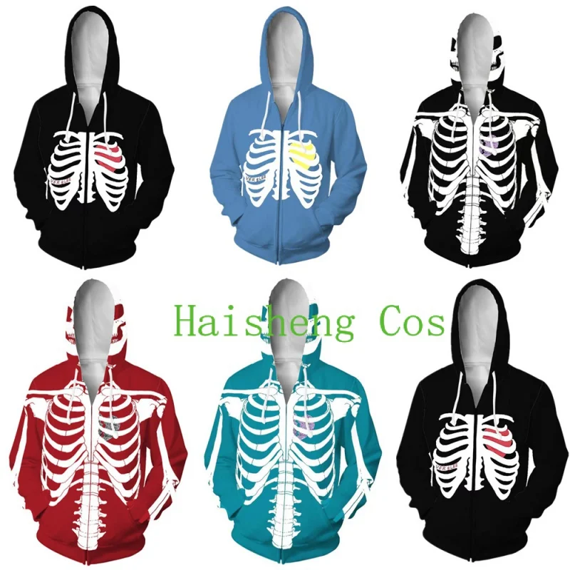

Skeleton Zip Up Hoodie 2022 New 3D Printed Hoodies Funny Halloween Costume Teen Unisex Couple Hoodie Cool Hip Hop Streetwear