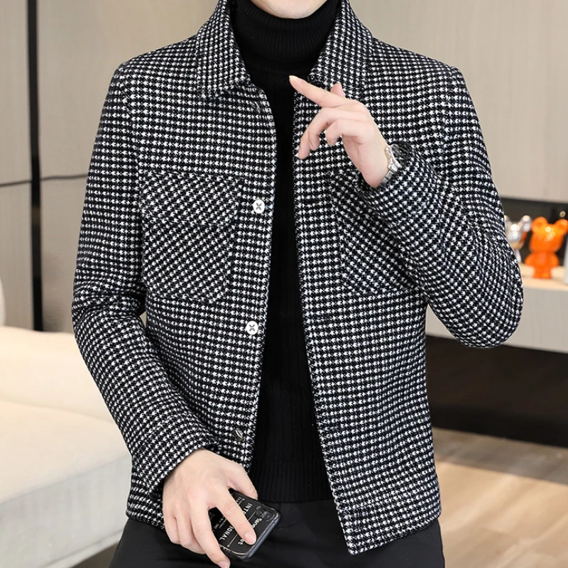 Брендовые зимние клетчатые шерстяные куртки мужские модные толстые теплые