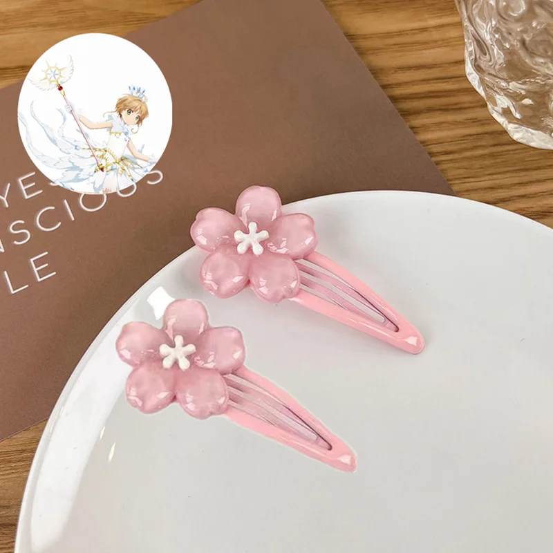 

Pink Cute Headwear Creamy Flower Card Captor Sakura BB Hairpin Side Hair Clip Girl Sweet Hairpins Anime Ornament Gift Prop
