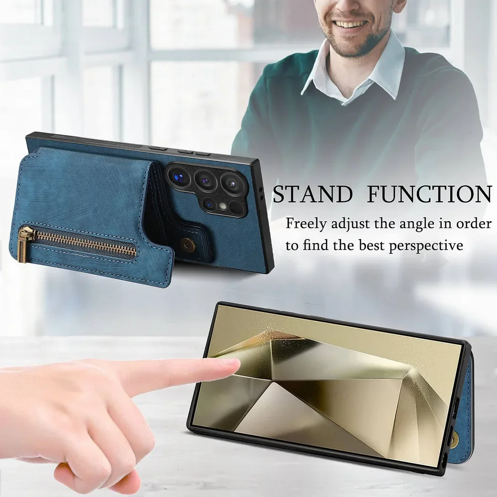S24 FE 5G кожаный чехол-кошелек на молнии для Samsung Galaxy S23 S22 S21 S20 Ultra Note 20 10 S 22 21 S10 Plus