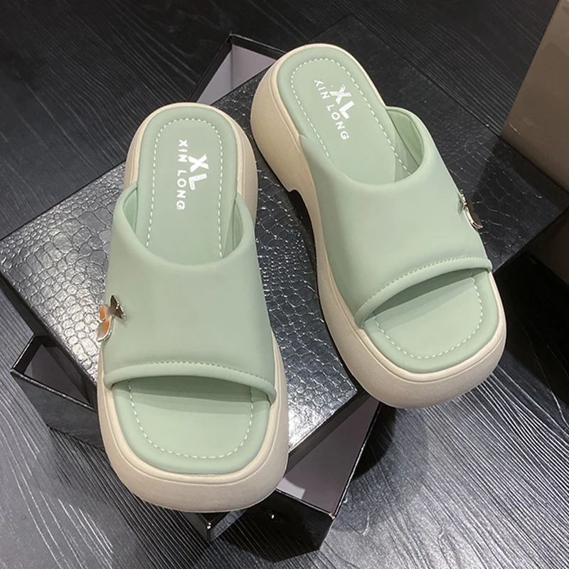 

Шлепанцы женские на платформе, повседневные сандалии с открытым носком, дизайнерские, летняя Брендовая обувь под платье, сланцы