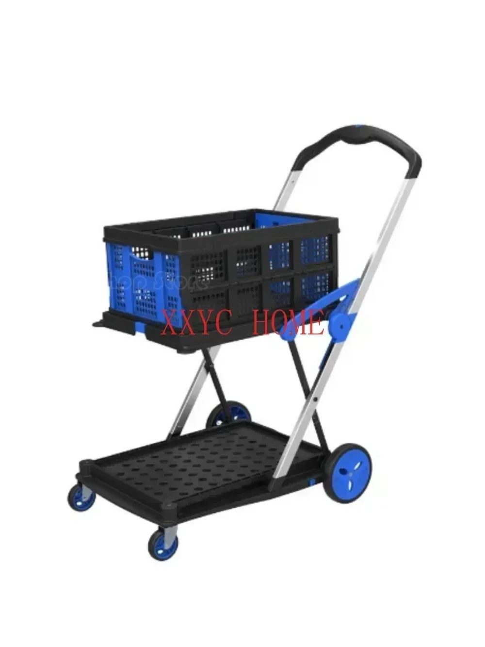 Новые двухэтажные складные тележки легкие алюминиевые для покупок с ящиком