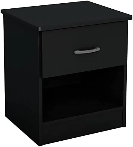 

1-Drawer Nightstand, Pure White with Metal Handle