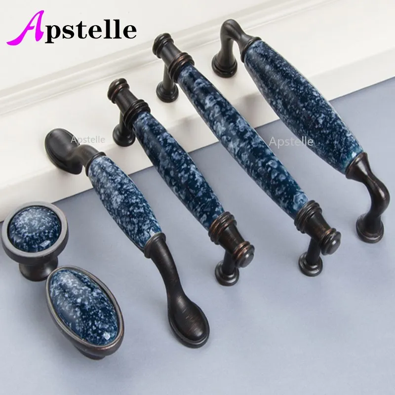 

APSTELLE American Wardrobe Handle Door European Style Handle Ceramic Cabinet Pulls Kitchen Cabinet Drawer Furniture Handle