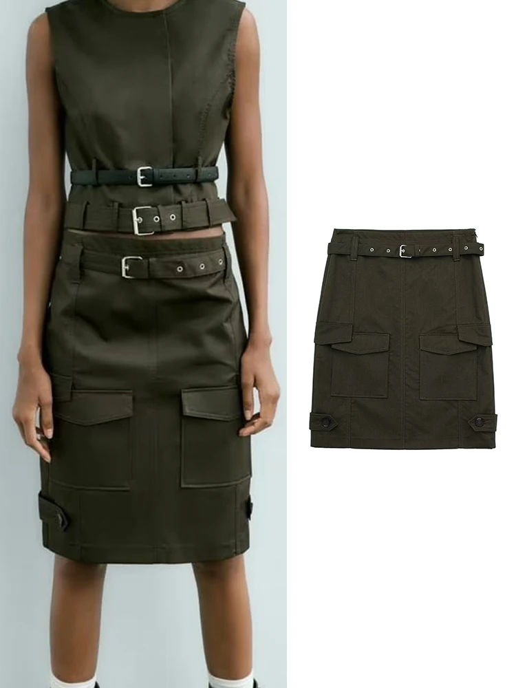 

Юбка-карго траф Женская средней длины, пляжная юбка с поясом, уличная одежда, Y2K, лето