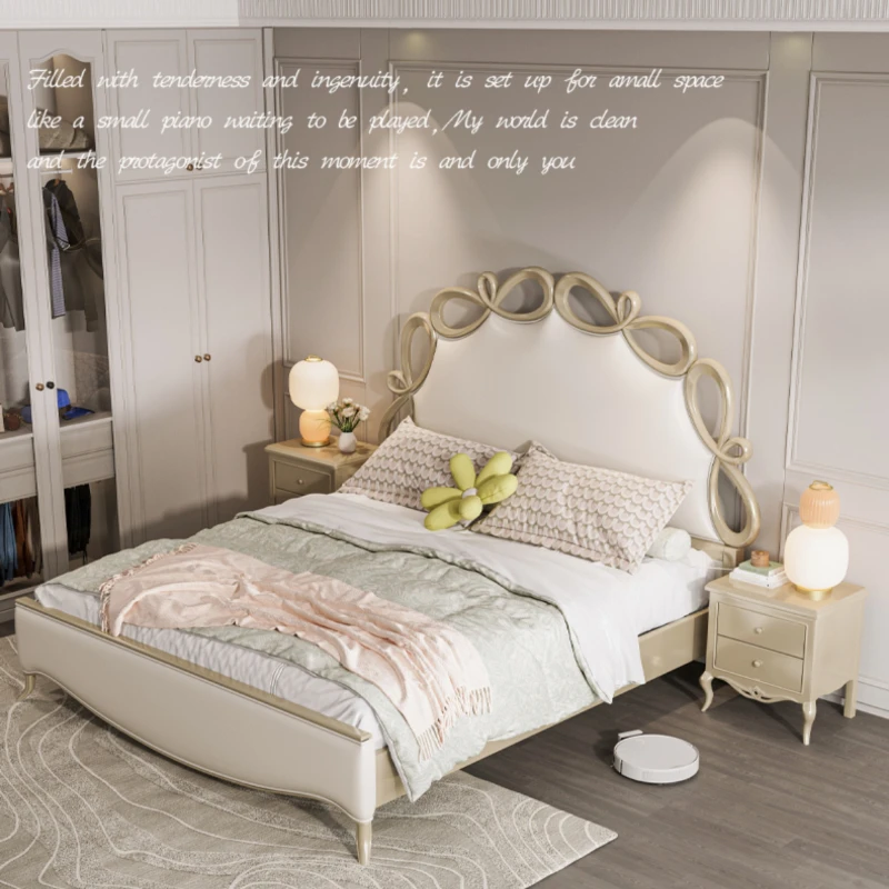 Американская светлая роскошная двуспальная кровать из мягкой кожи для свадьбы