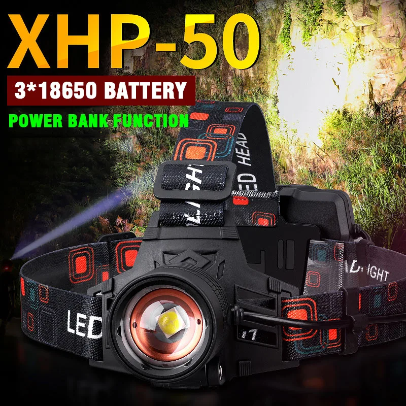 Most Powerful XHP50 Led Headlamp 8000LM Head Lamp USB Rechargeable Headlight Waterproof Zooma Fishing Light Use 18650 Battery
