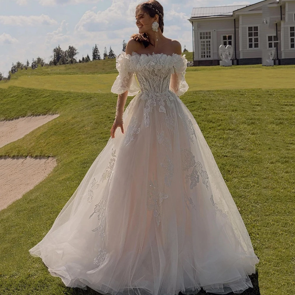 

Msikoods Boho 2024 Wedding Dresses Pleat Off The Shoulder Ivory Lace Pink lining Bride Dress Appliques Corset Wedding Gowns