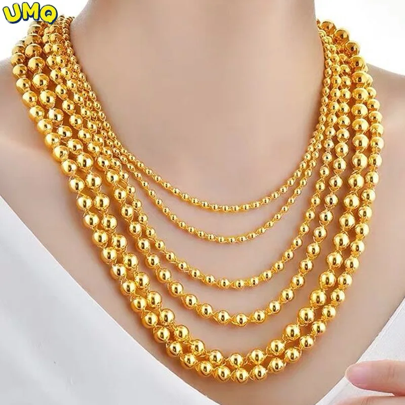 

Copy 100% Real Gold 24k 999 Necklace for Men and Women Couples Colorless Round Beads Transfer Buddha 999 Pure 18K Gold Jewelry