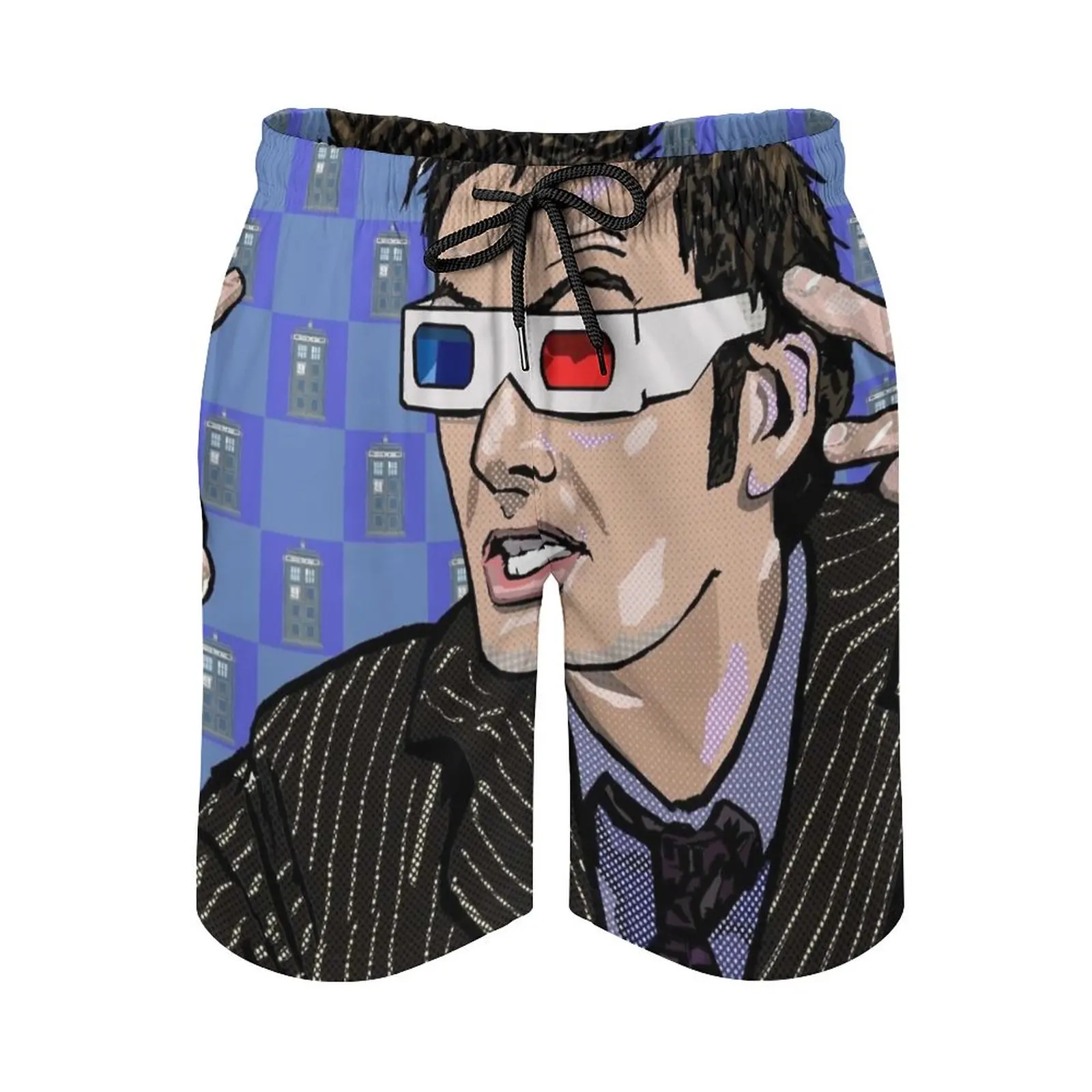 

Tardis Tennant Threedee Ten Men's Beach Shorts Swim Trunks With Pockets Mesh Lining Surfing Dr Drwho Who Tennant Davidtennant