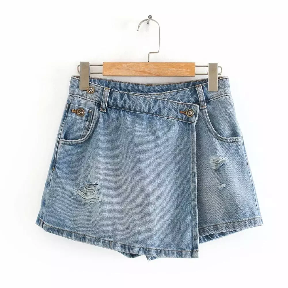 2020 women vintage pockets broken hole leisure Shorts skirts ladies casual slim zipper hot shorts chic pantalone cortos P810