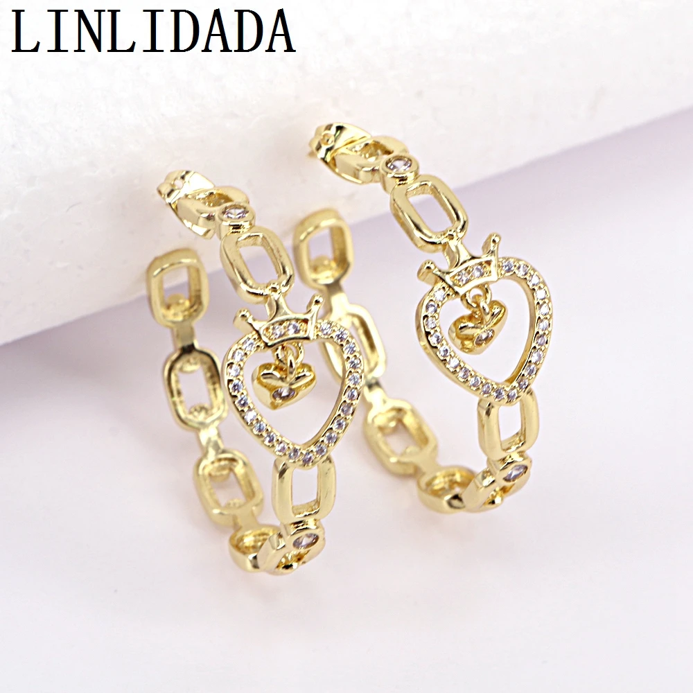 

5Pairs,New Design Gold CZ Heart Crown Earrings For Women Round Circle Hoop Earrings For Women Fashion Jewelry