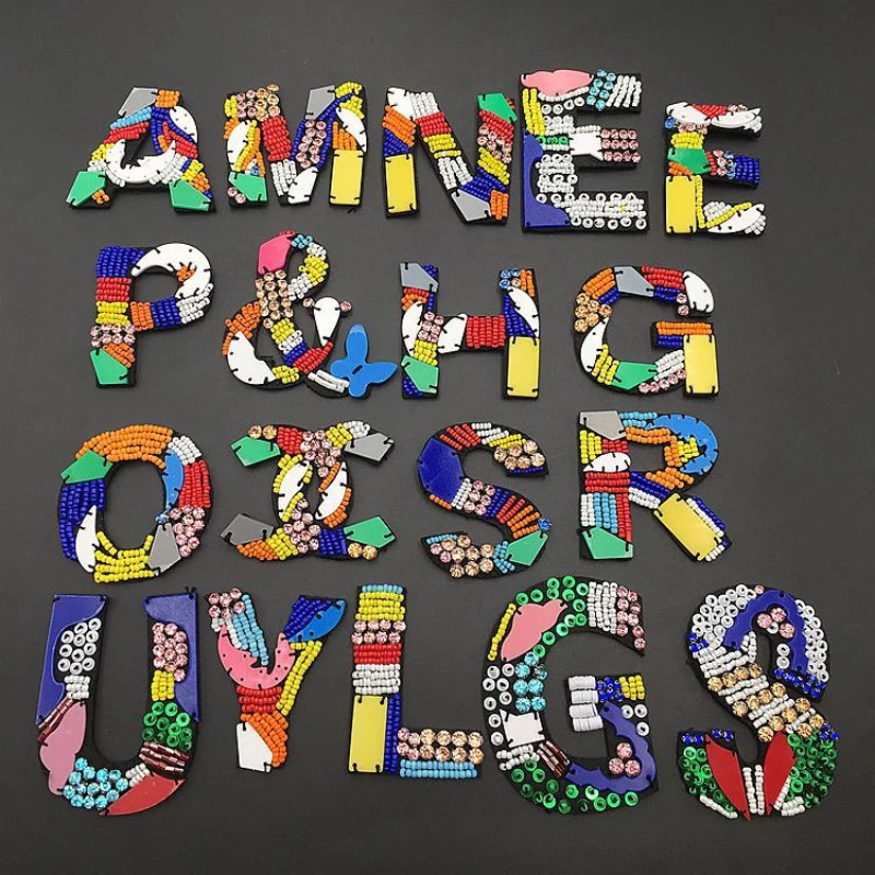

6cm Beaded Colored Words Clothing Patches Europe and America Style Iron on Letters Patches for Clothing Diy Transfer Stickers