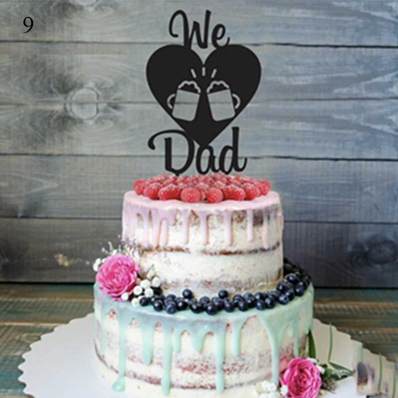 

10 Styles Acrylic Gold Happy Fathers Day Cake Topper Love You DAD Super DAD Party Supplies Cake Decoration