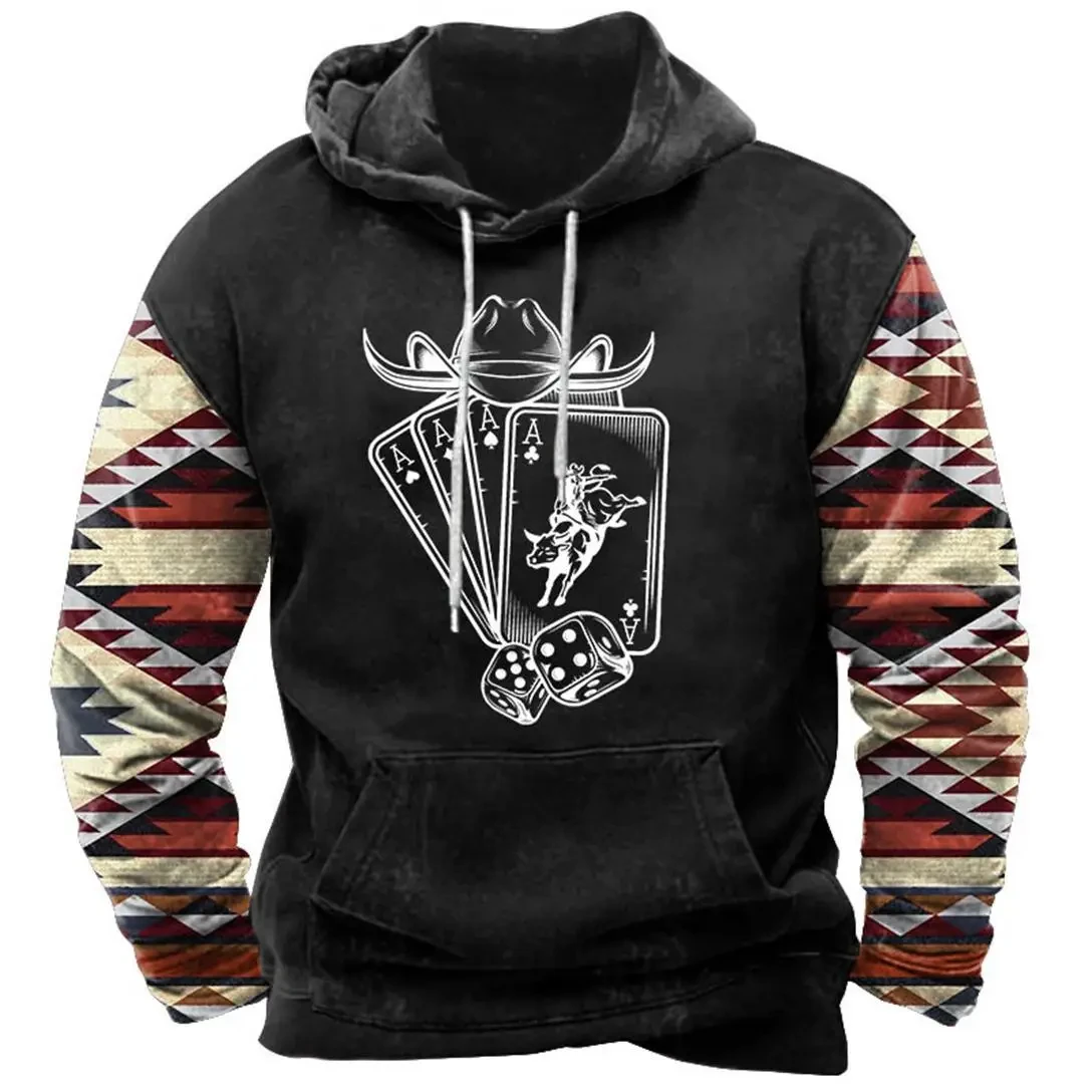 

Western Cowboy Print Men's Hoodie Autumn Oversized Hooded Sweatshirt American Vintage Streetwear Daily Casual Mens Clothes Tops